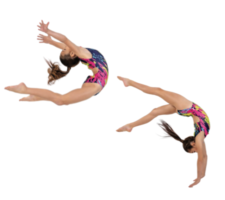 image of girls flipping in her Foxy's leotard