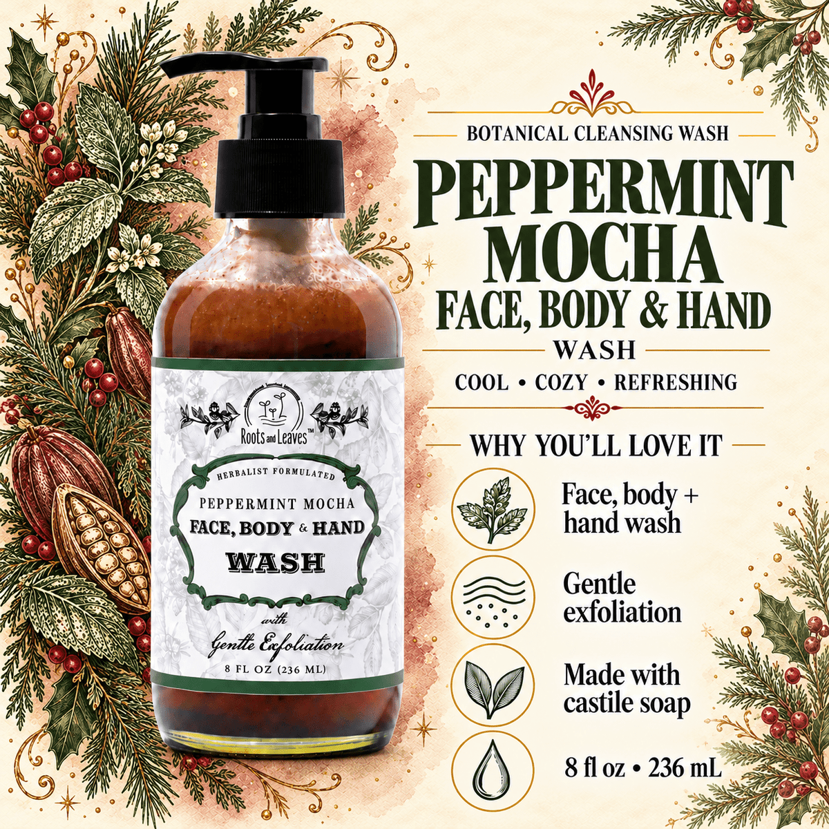 Peppermint Mocha Face, Body & Hand Wash - Foxy’s