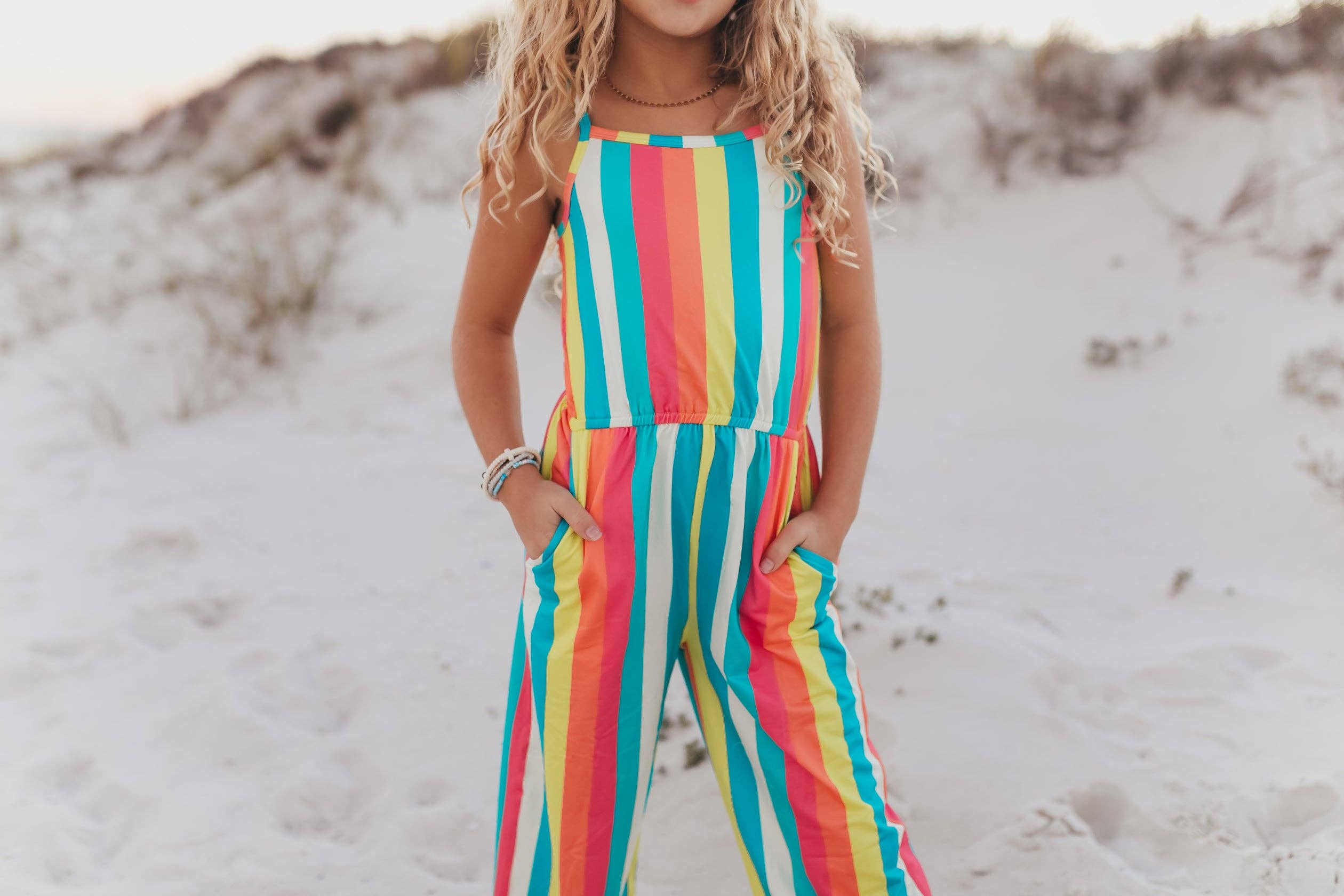 Kids Millie Rainbow Stripe Spring Jumpsuit With Pockets - Foxy’s