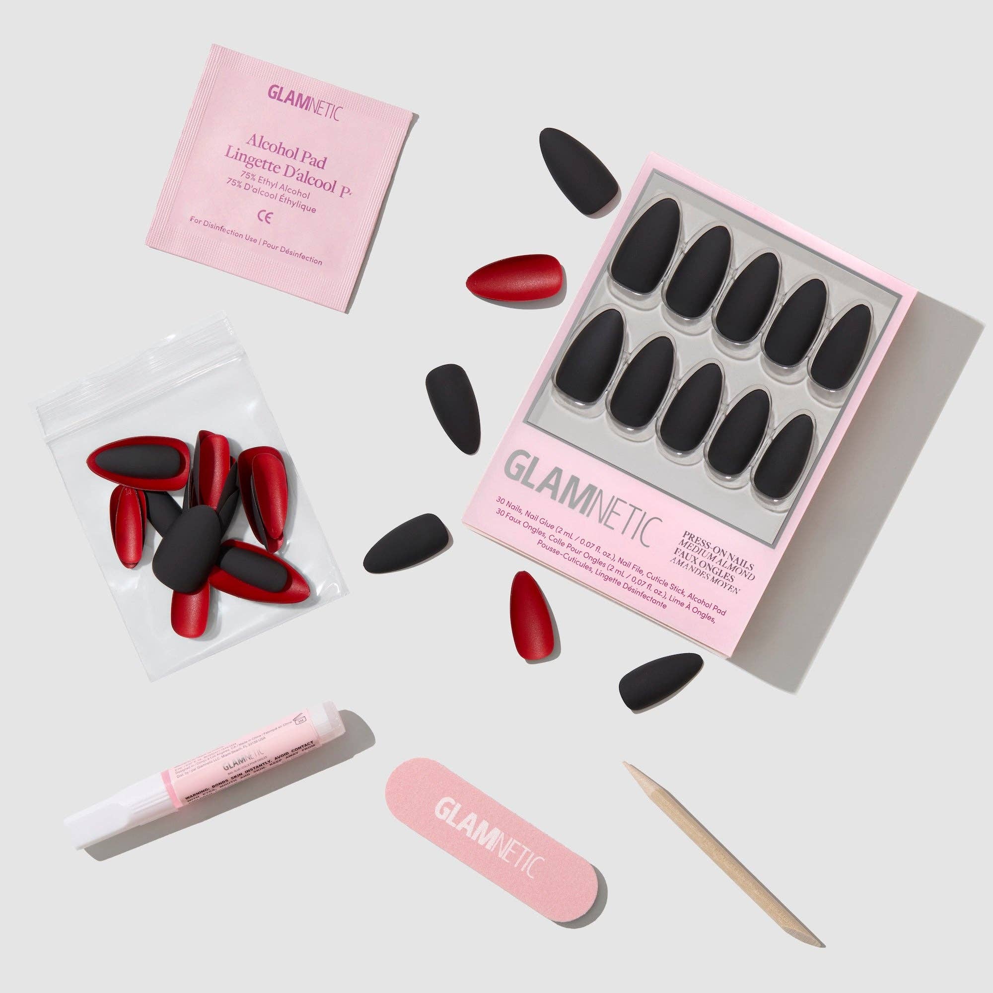 Red Bottom Press-On Nails |Medium Almond Black Red Halloween - Foxy’s