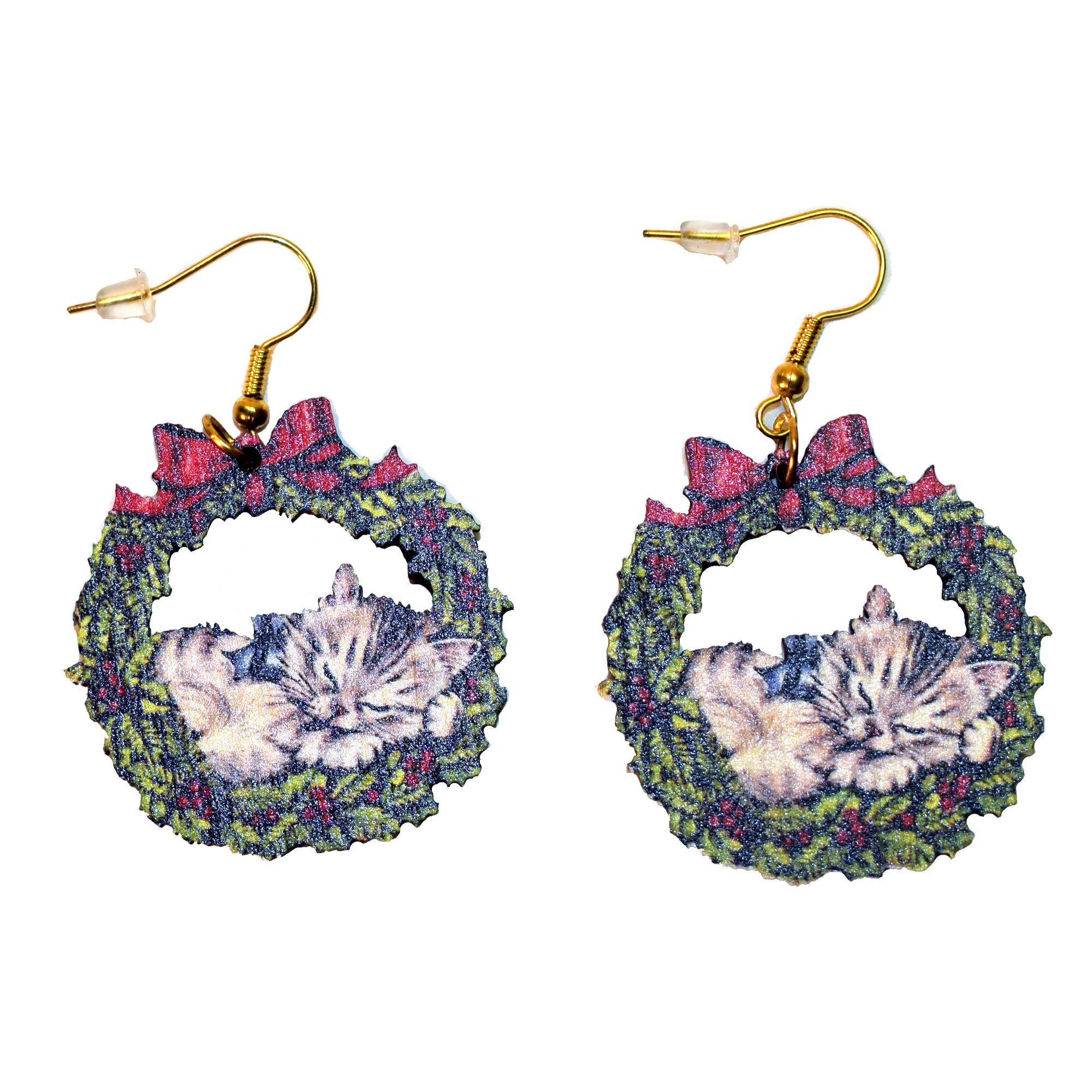 Vintage Cat in Wreath Earrings - Foxy’s