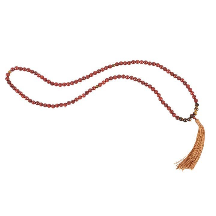Red jasper beaded necklace with tassel