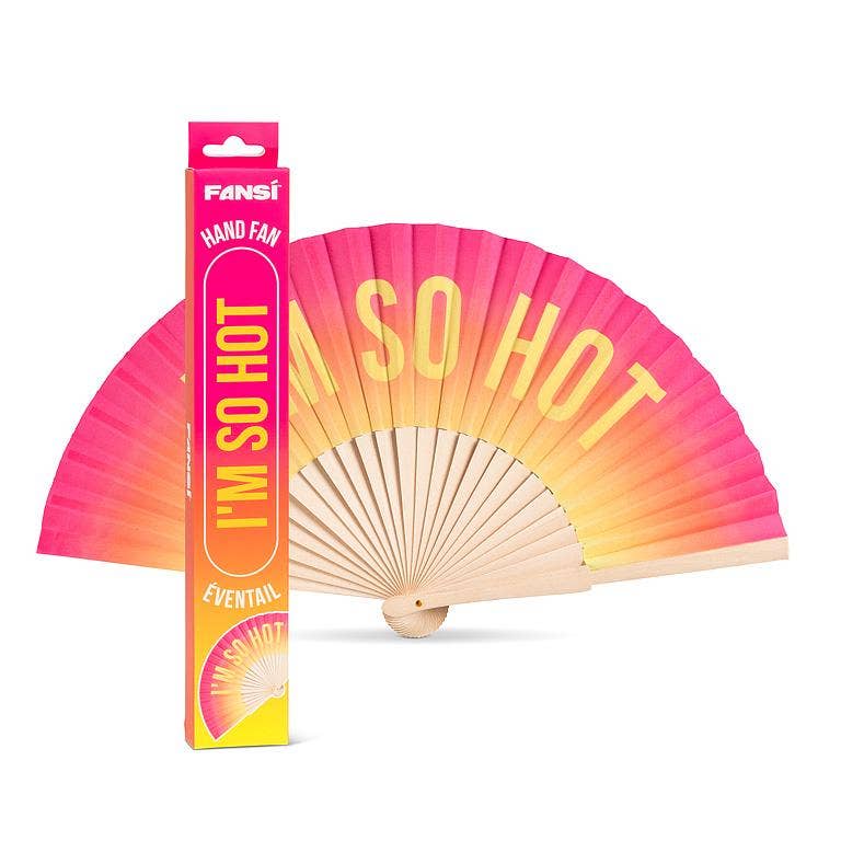 I'M SO HOT Hand Fan-Pink & Yellow-16"W - Foxy’s