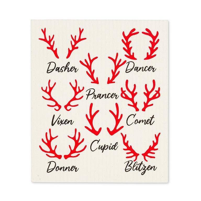 S/2 Rudolph & Names Dishcloths - 6.5x8"L - Foxy’s
