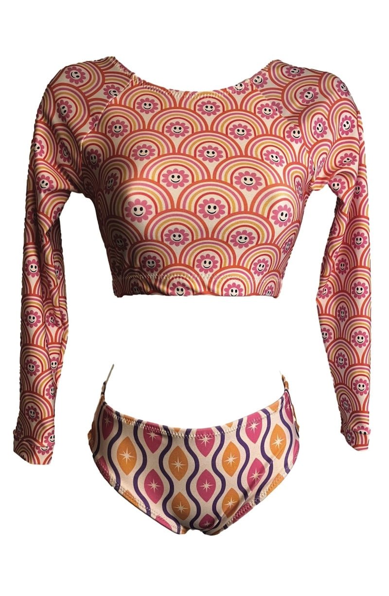Rainbows & Waves Surfkini - Girls' Two - Piece Swimsuit - Sizes Child 7 - 12 | Foxy's Leotards - Foxy’s