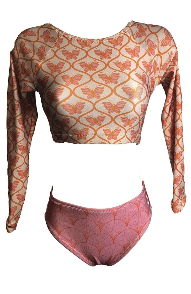 Girls' Butterflies & Fans Surfkini - Foxy's Two - Piece Swimsuit for Active Kids - Foxy’s