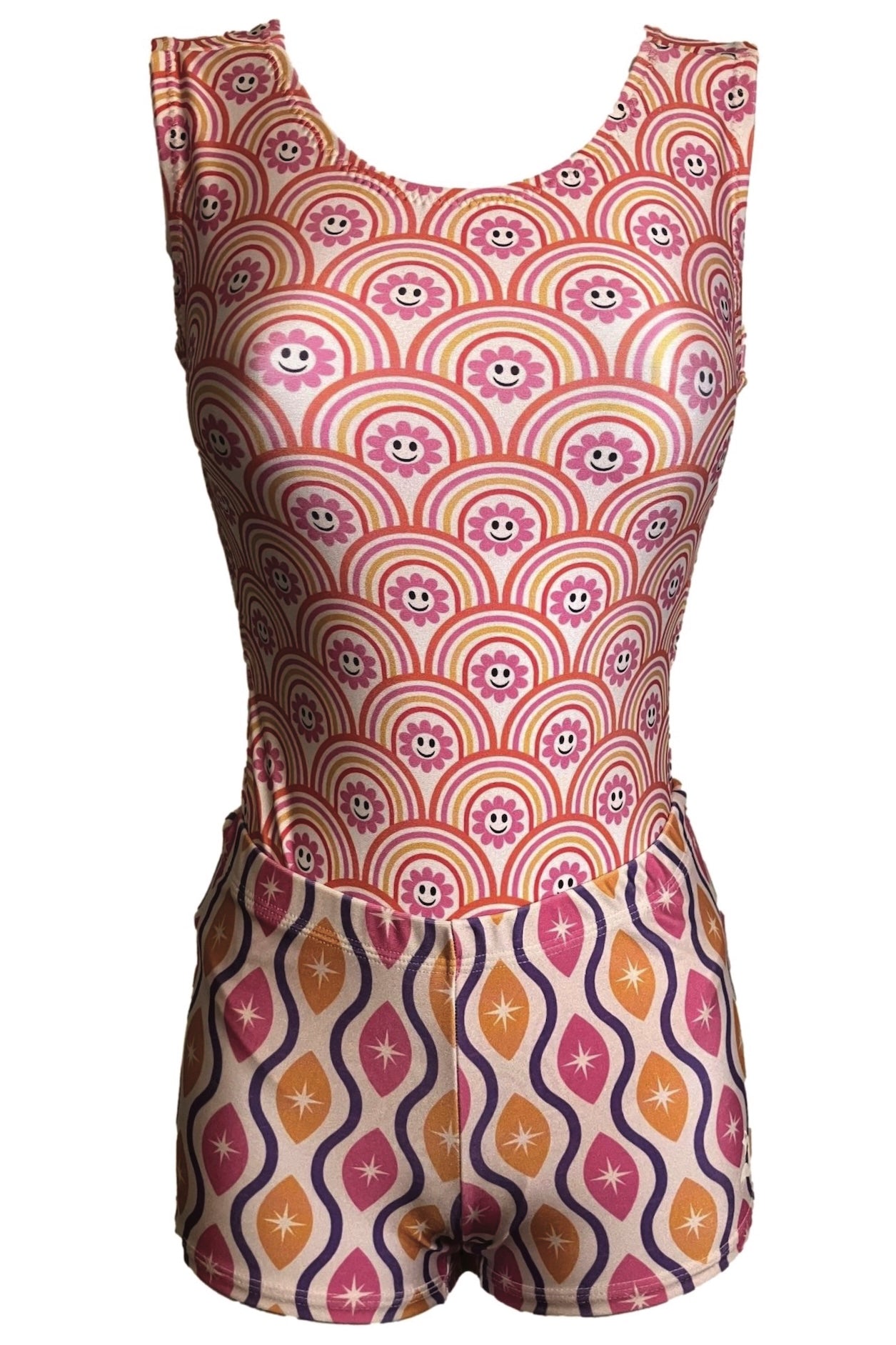 Rainbow Waves Gymnastics Leotard Set | Foxy's Girls Dance Leo & Shorts - Foxy’s