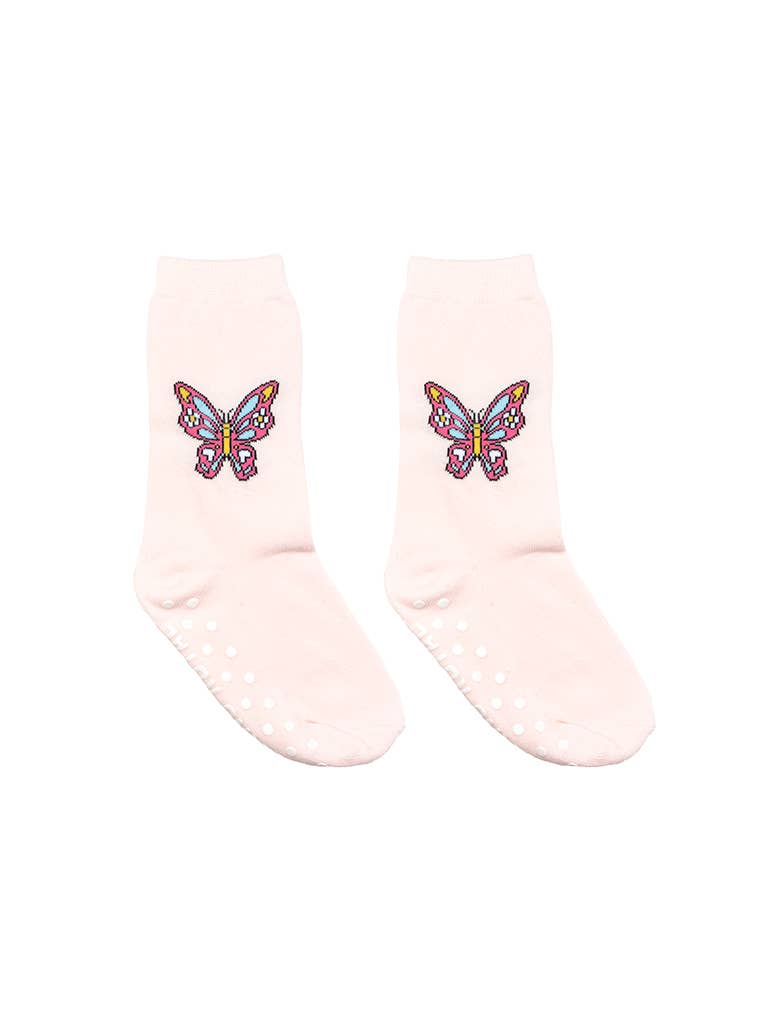 3D Packaged Crew Socks - Kids - Butterfly - Pale Pink - Foxy’s