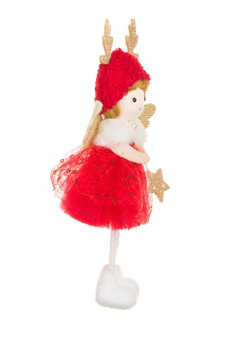 NEW - Red/Gold Cherub Girl Doll With Reindeer Hat - Foxy’s