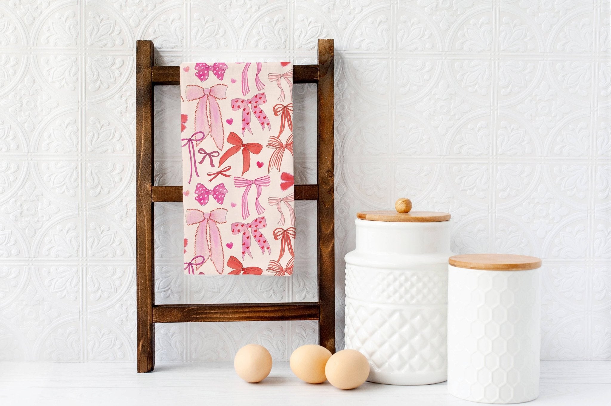 Pink Bows - Valentine's Kitchen Tea Towel - Foxy’s