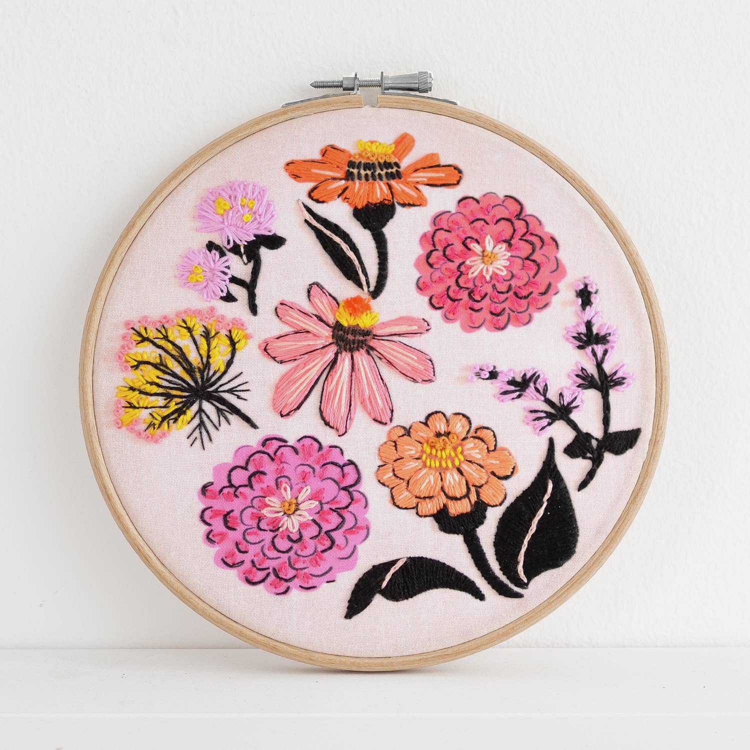 Zinnia Sampler Premium Embroidery Kit, 6 inch - Foxy’s