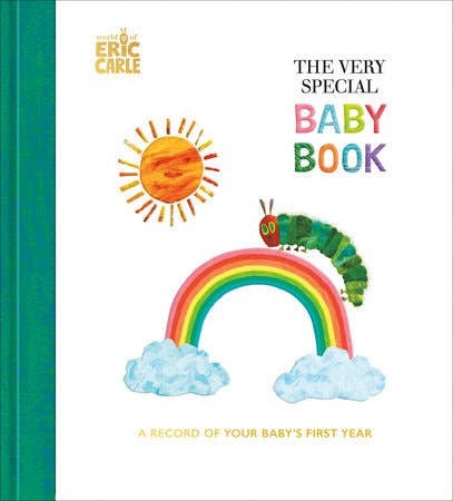 The Very Special Baby Book by Eric Carle featuring caterpillar on rainbow. Record your baby's first year.