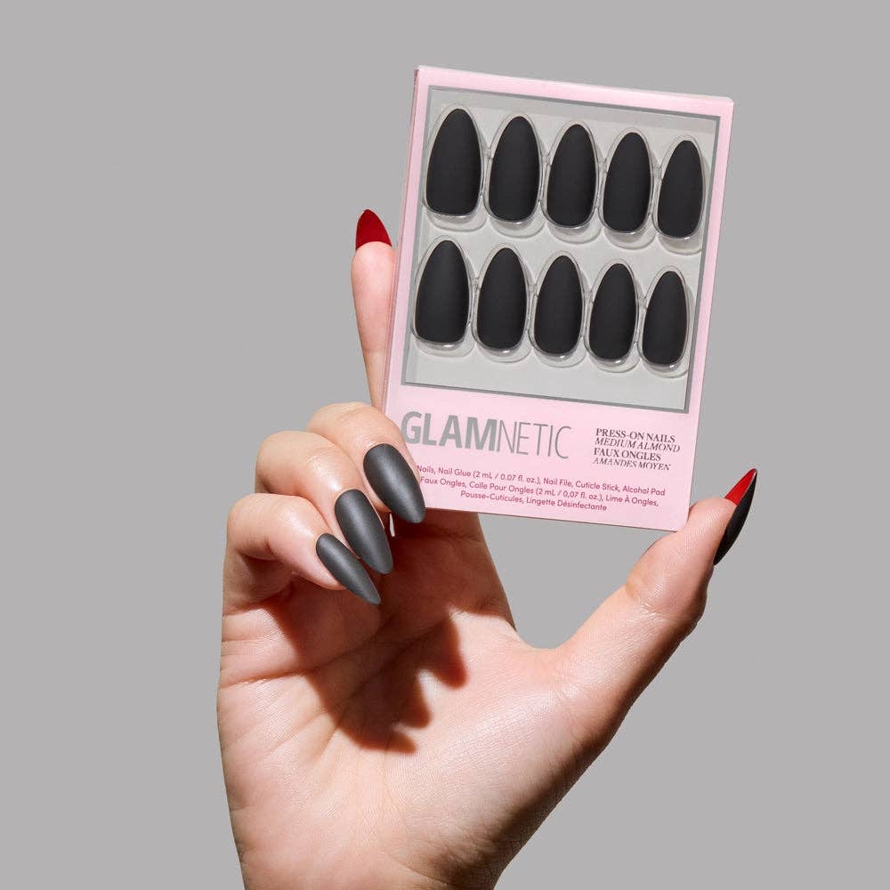 Red Bottom Press-On Nails |Medium Almond Black Red Halloween - Foxy’s