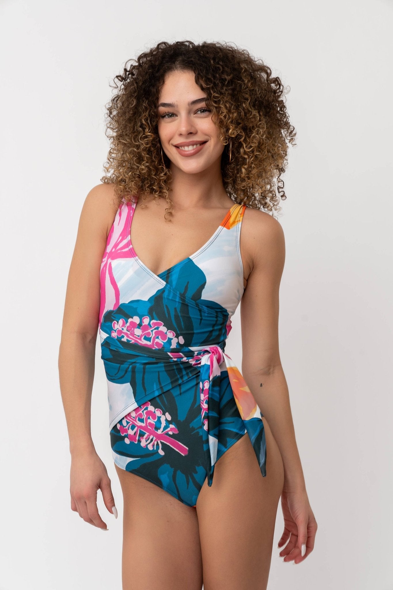 Floral Fusion Wrap Front One Piece - Foxy’s