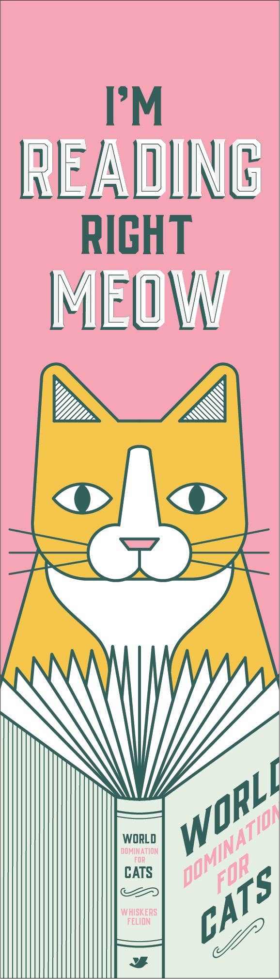 Cat illustration on a book with 'I'm Reading Right Meow' text on a pink background