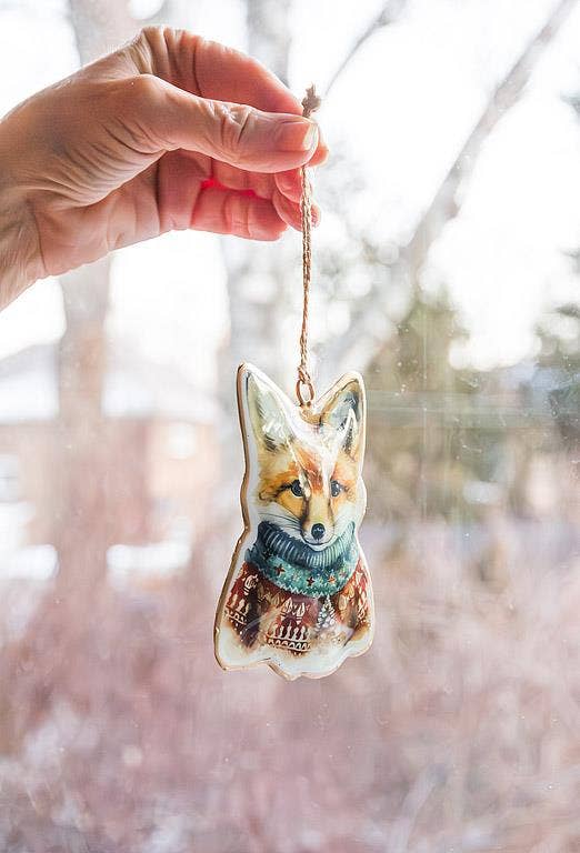 Red Fox in Sweater Christmas Ornament - 4"H - Foxy’s