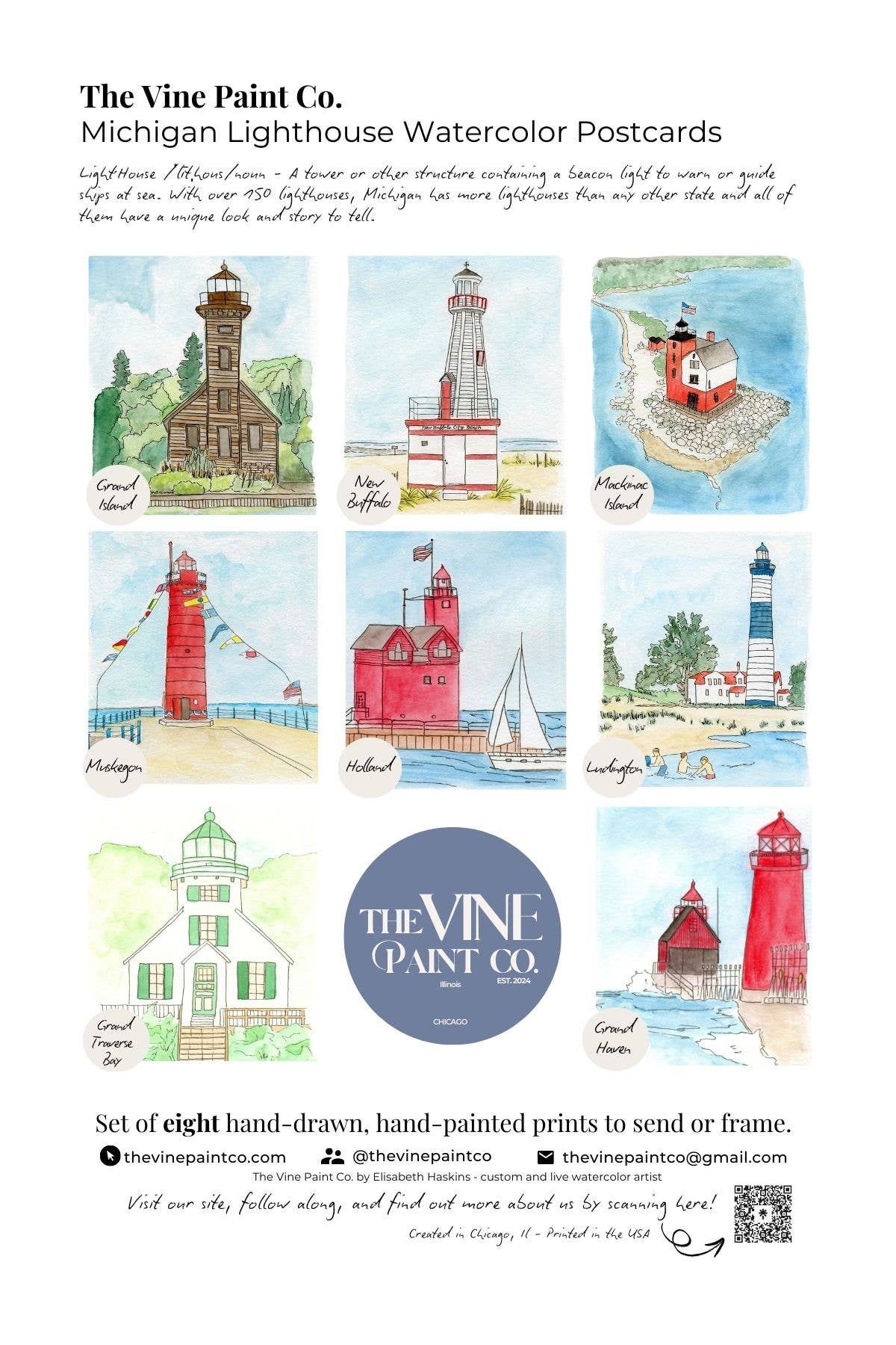Michigan Lighthouse Watercolor Postcard pack