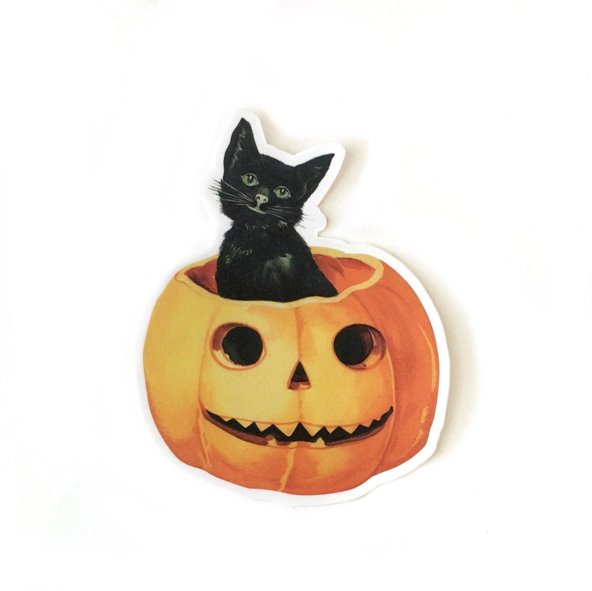 Pumpkin with Black Cat Sticker - Vintage Halloween - Foxy’s
