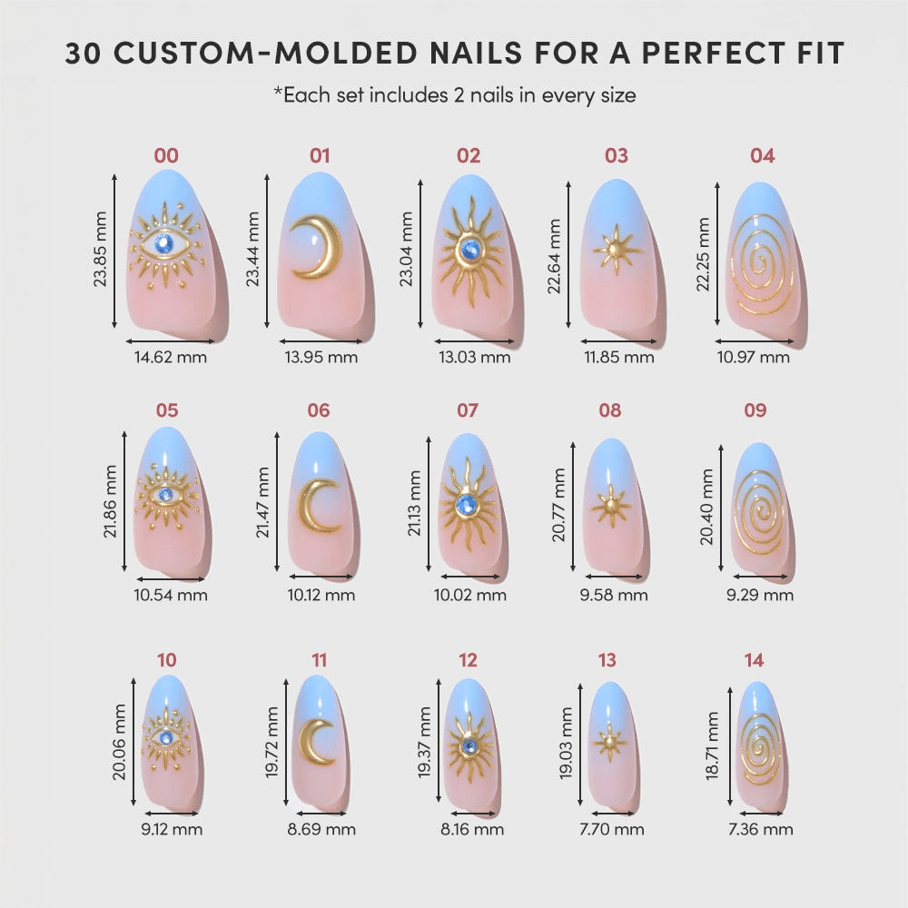 Spirited Sky Press-On Nails | Blue Gold Ombre Medium Oval - Foxy’s