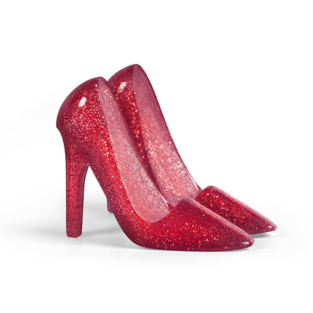 Red glitter high heel pumps with pointed toes