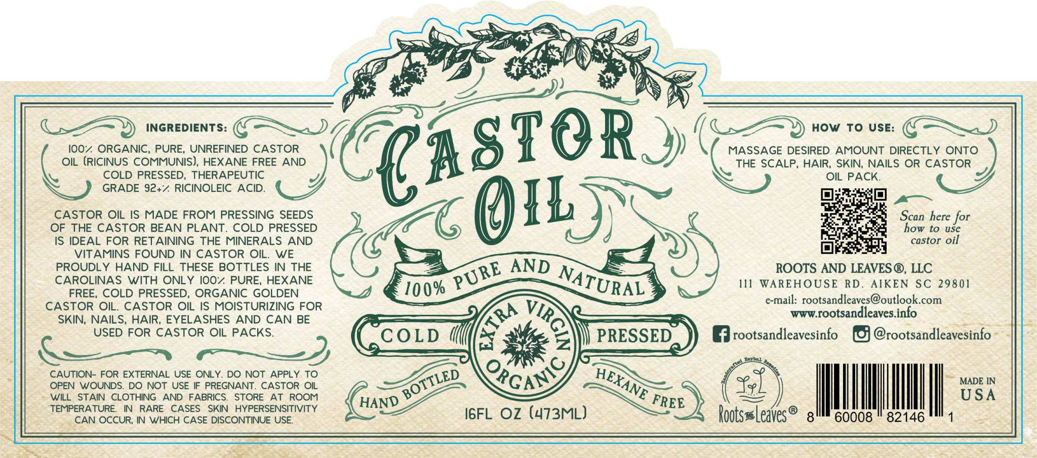 Organic Cold Pressed Castor Oil Hexane Free USA bottled - Foxy’s