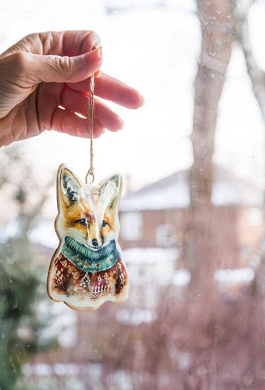 Red Fox in Sweater Christmas Ornament - 4"H - Foxy’s