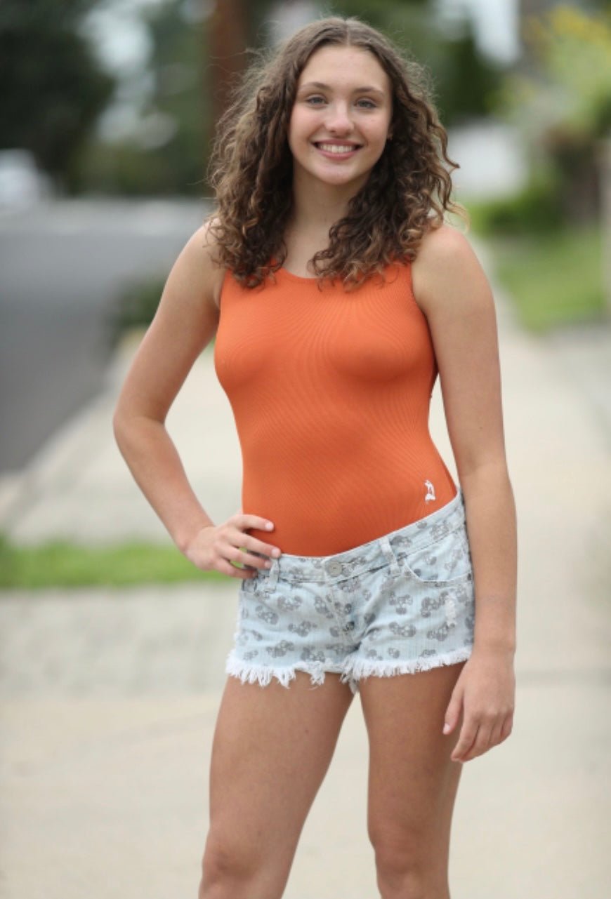 BODYSUIT: Blaze Orange Ribbed - Foxy’s