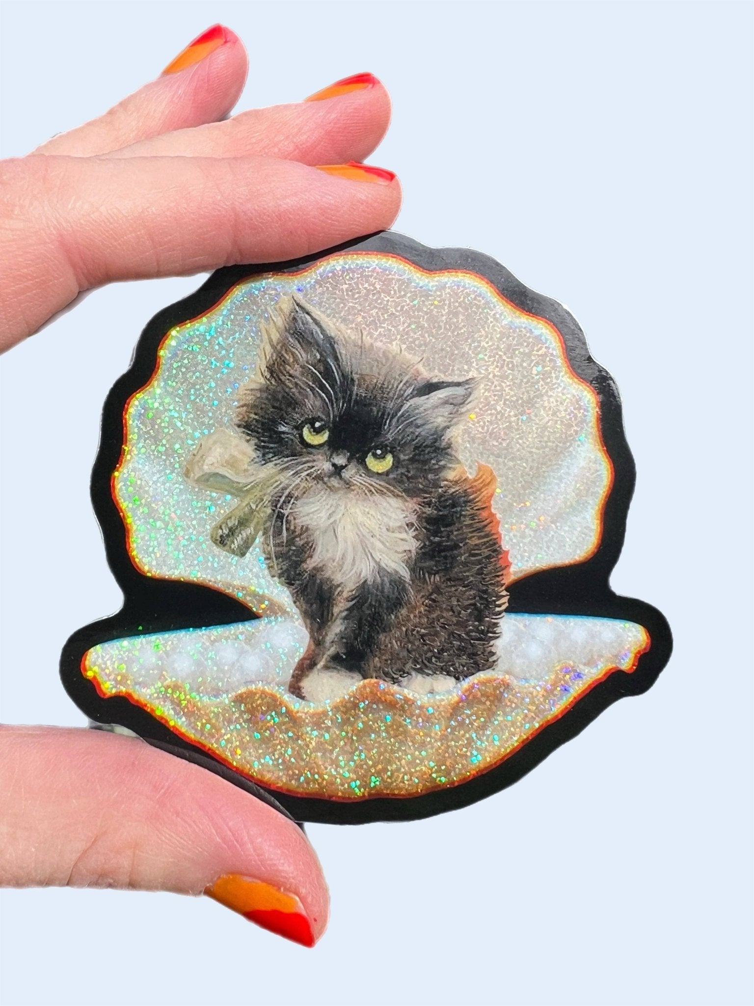 Tuxedo Kitty in Seashell STICKER 3 Inch - Foxy’s
