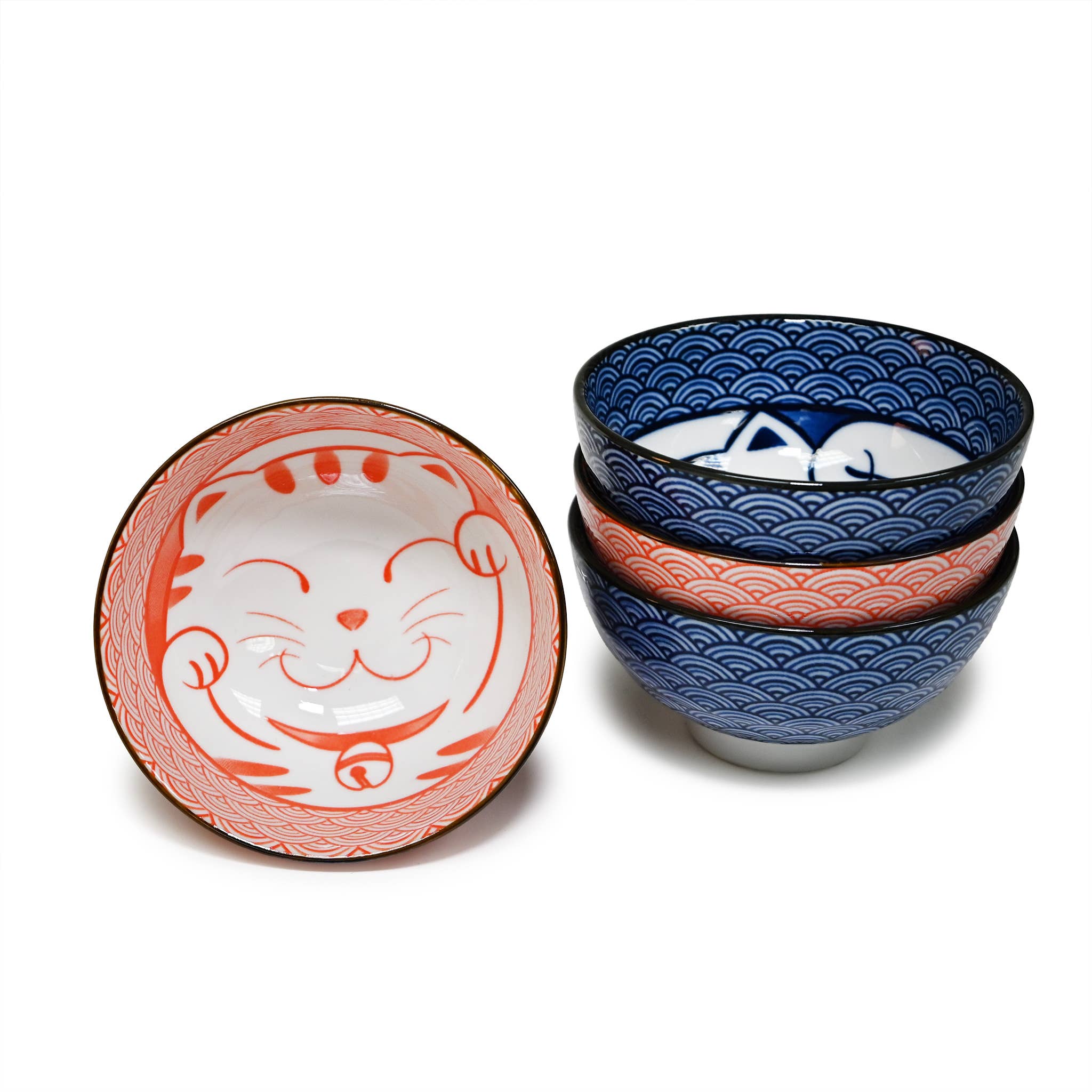 Japanese 4pc Rice Bowl Gift Set – Pink Blue Lucky Cat - Foxy’s