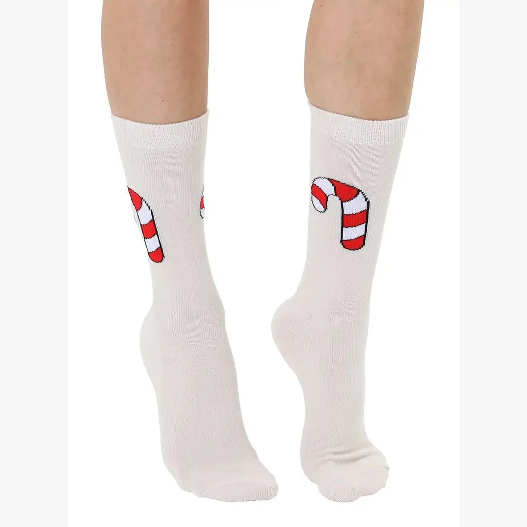 3D Packaged Crew Socks - Holiday - Candy Cane - Beige - Foxy’s
