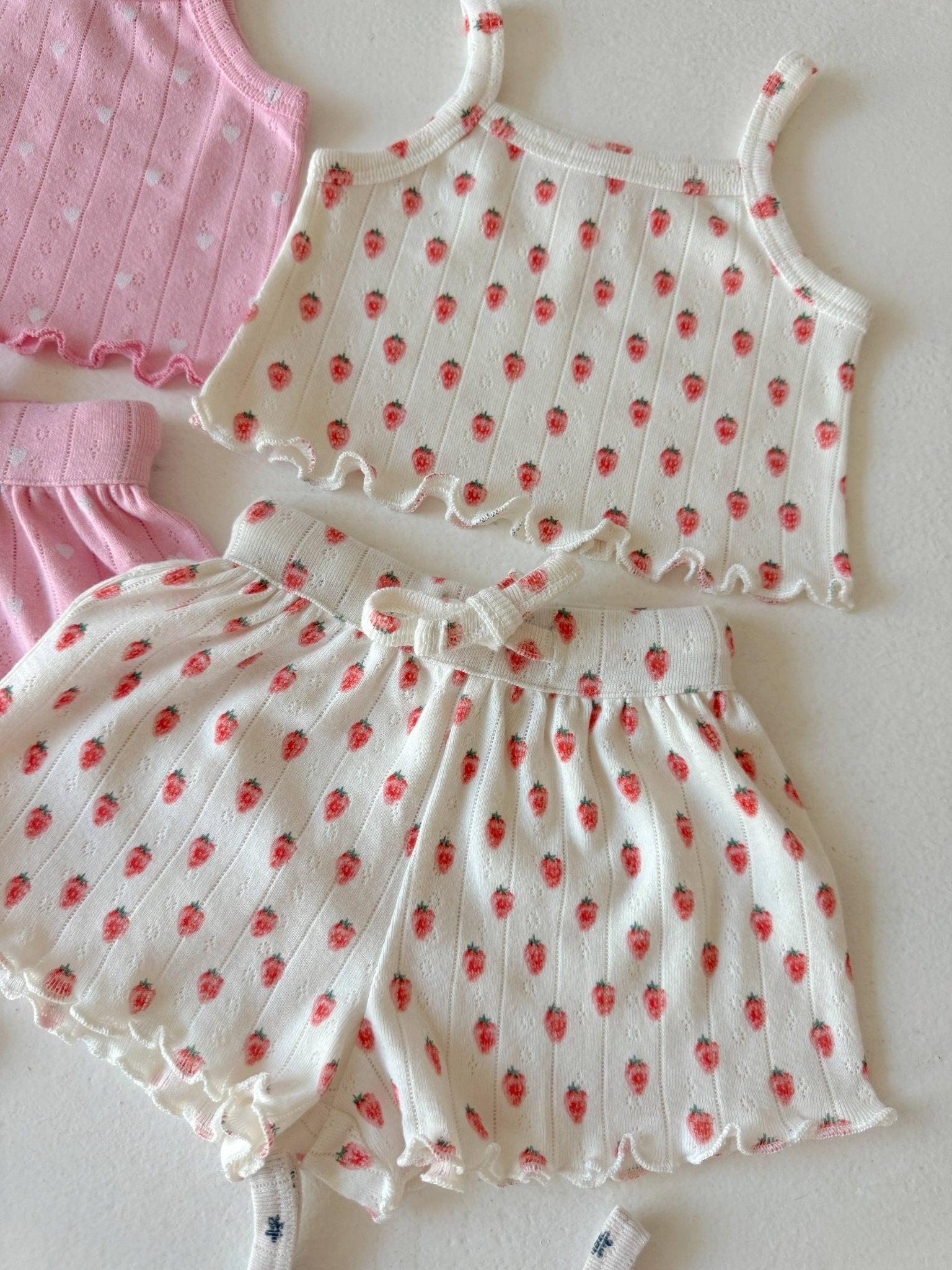 White Strawberry / Organic Pointelle Summer Set Sleepwear for Girls - Foxy’s