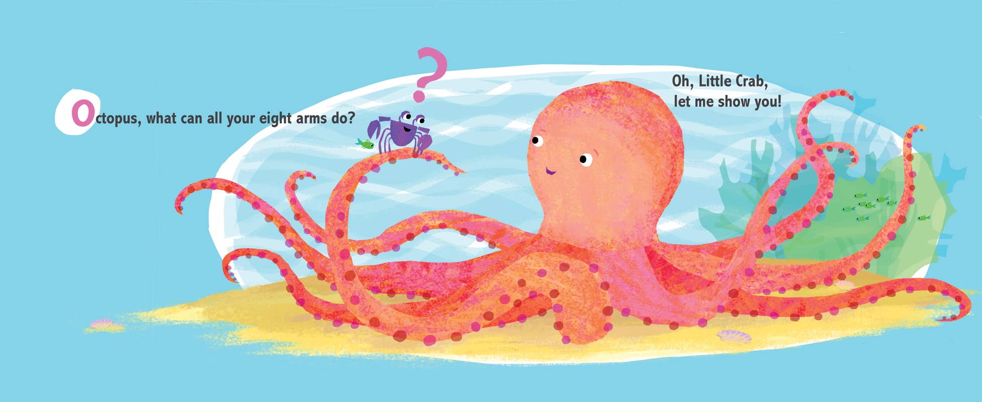 Illustration of an octopus and a crab with text on a blue background