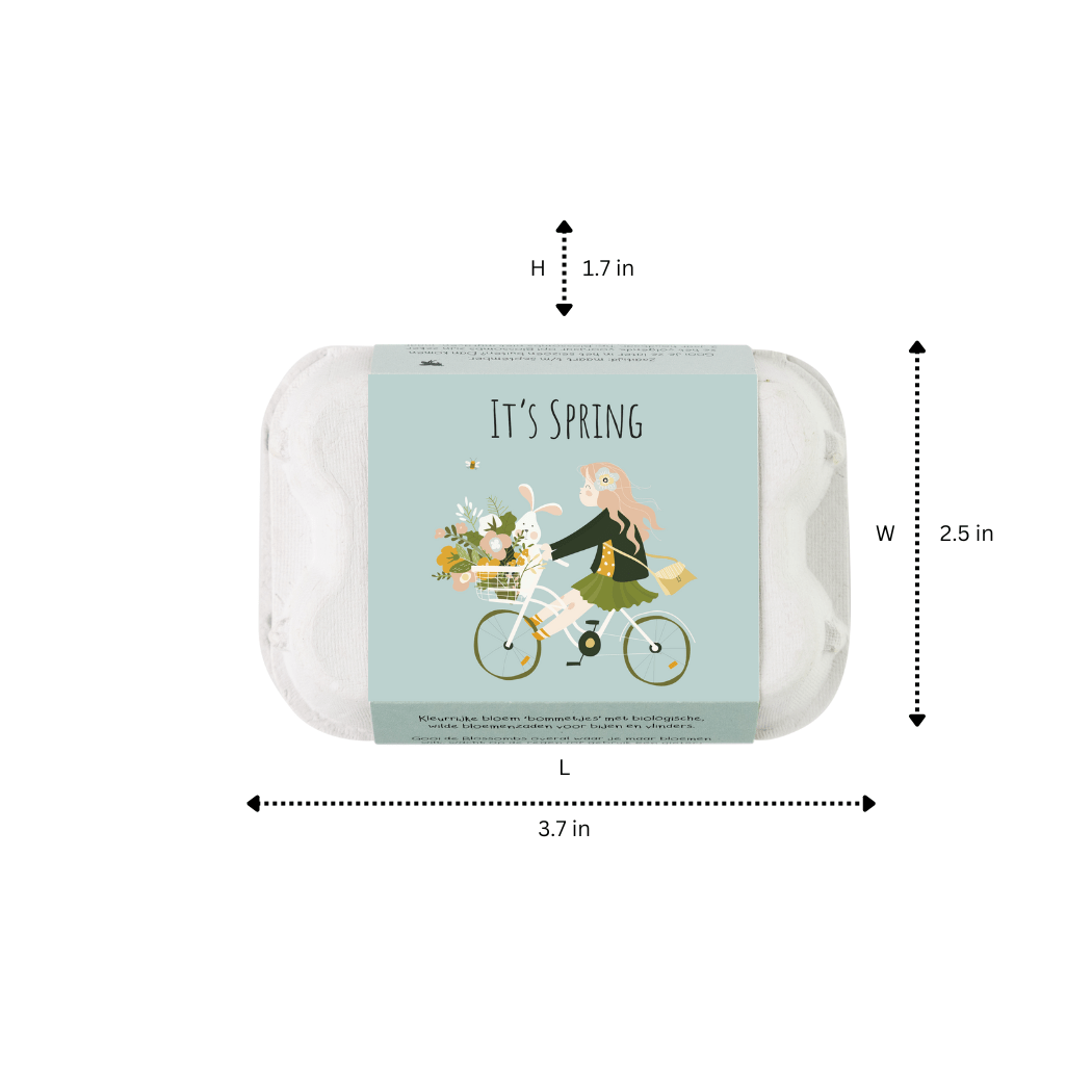 It's Spring organic cotton pads in egg carton with illustration of girl on bike.