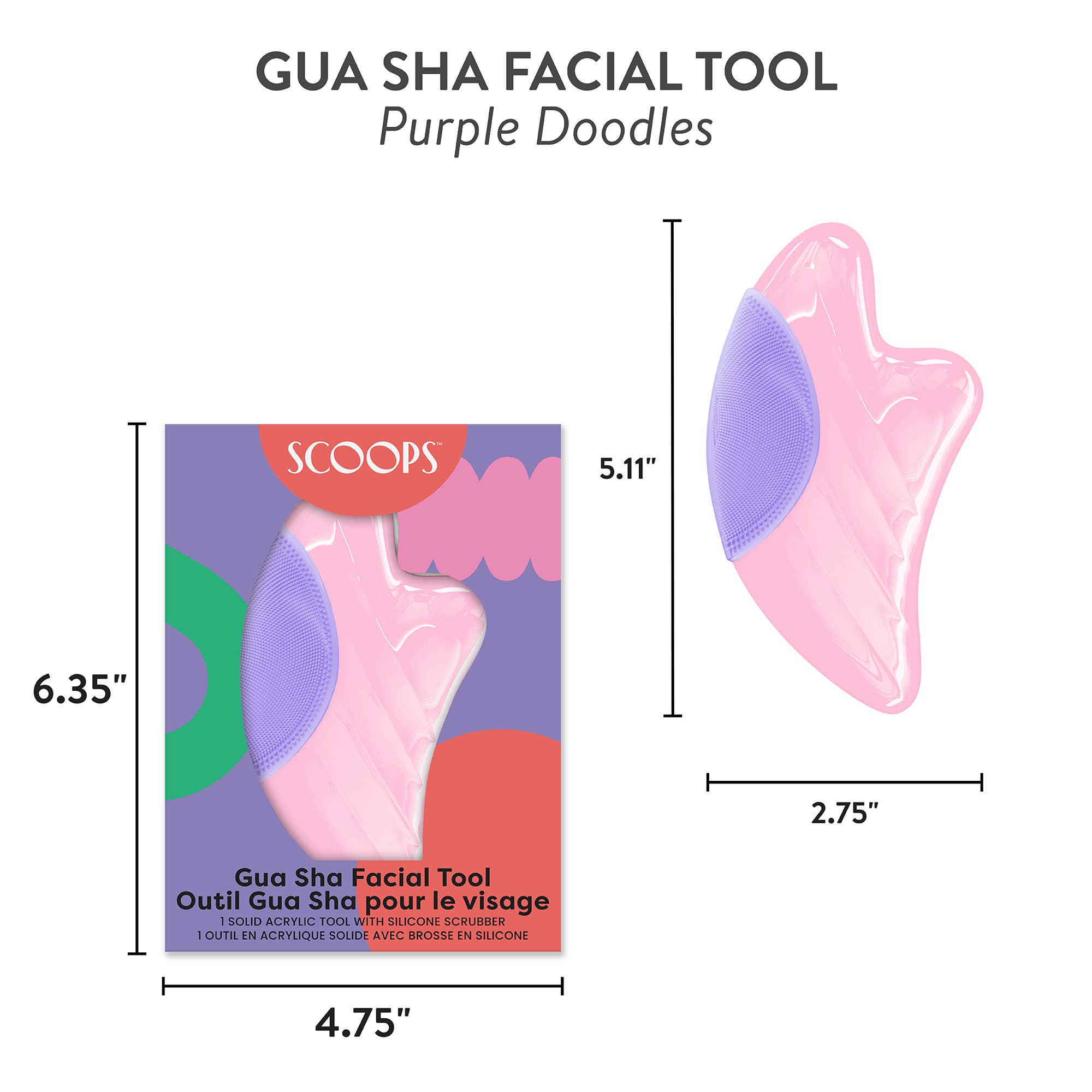 SCOOPS Beauty Gua Sha Facial Tool, Purple Doodles - Foxy’s