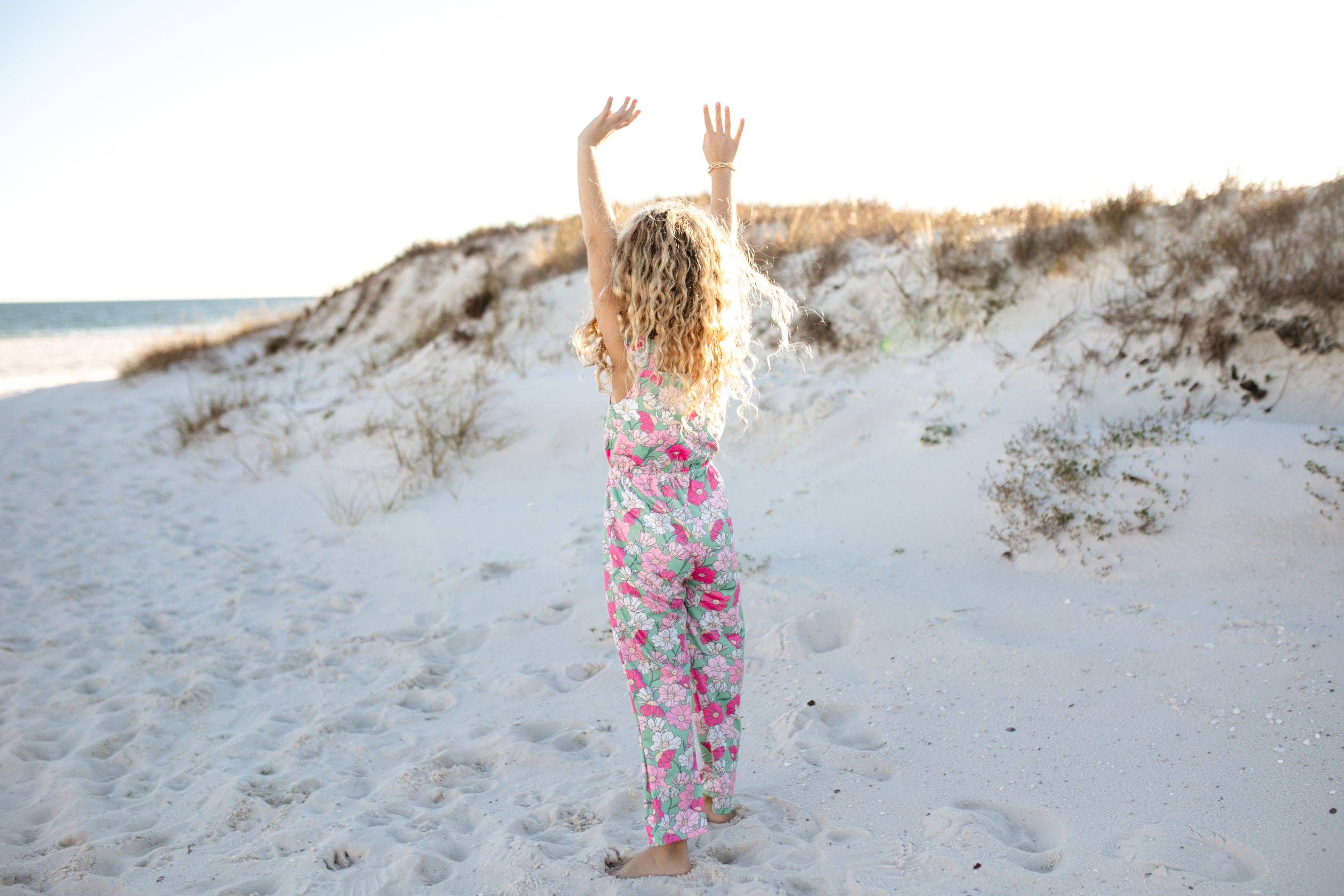 Kids Mint & Pink Flower Button Ruffle Summer Pocket Jumpsuit - Foxy’s