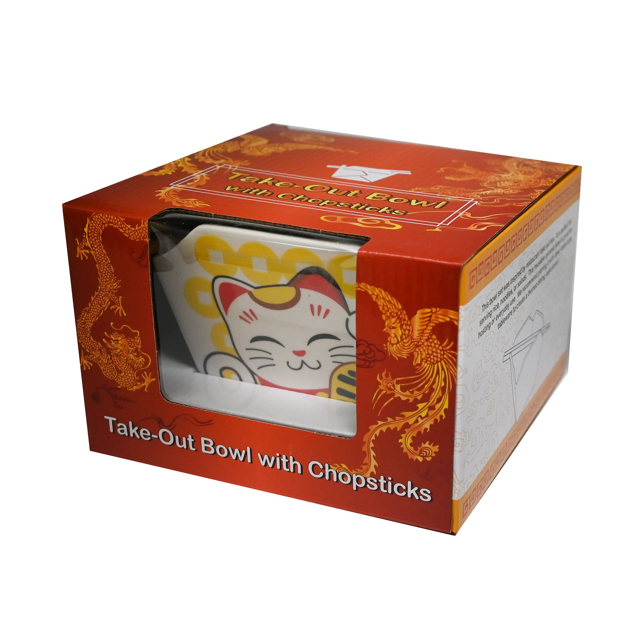 Ceramic Takeout Box-Style Bowl w/Chopstick – Lucky Cat - Foxy’s