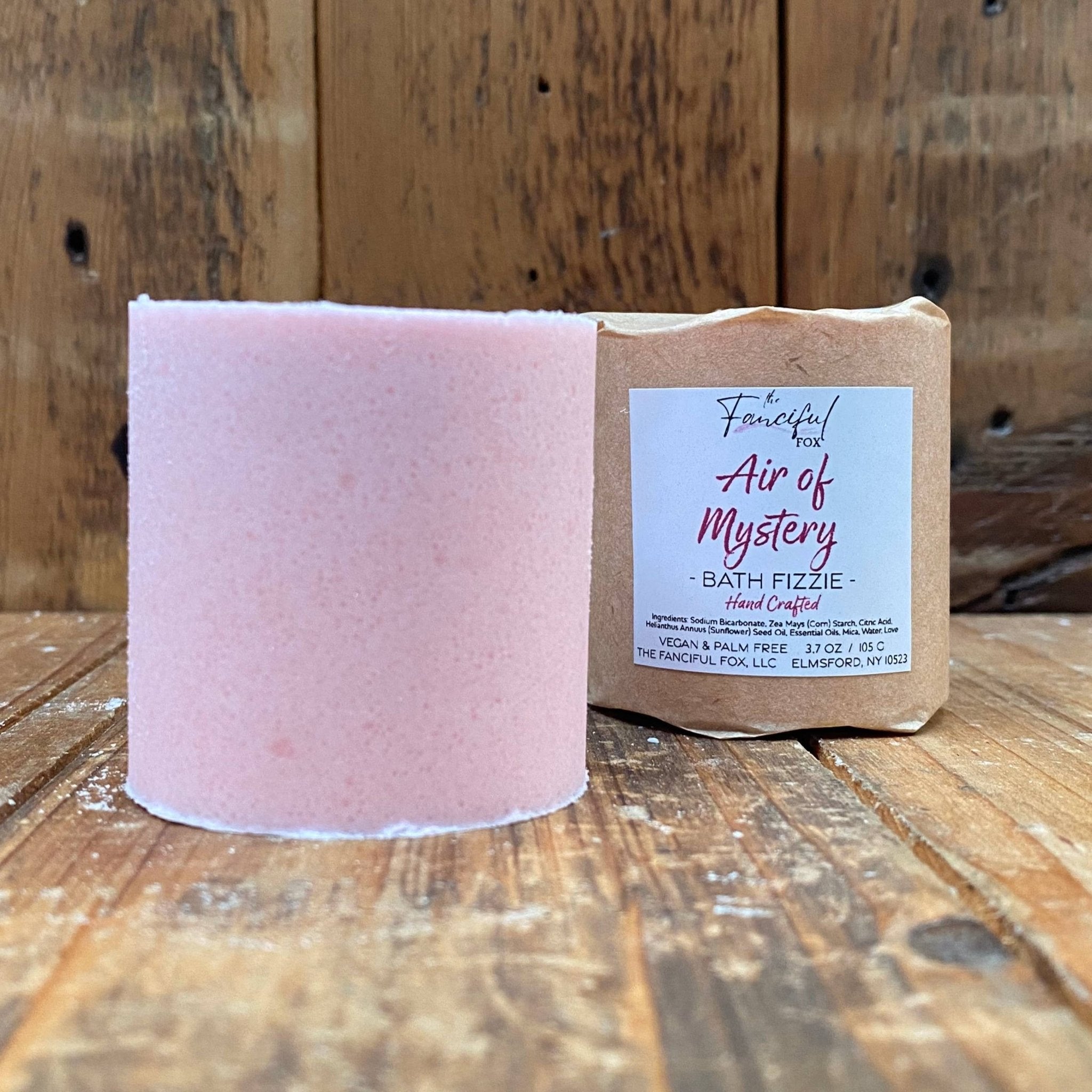 The Fanciful Fox Air of Mystery bath fizzie, pink and hand-crafted.