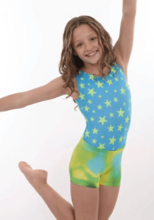 Shine On Gymnastics Leotard Mash Set - Mix & Match Neon Star Leotard & Shorts for Girls | Foxy's Leos - Foxy’s