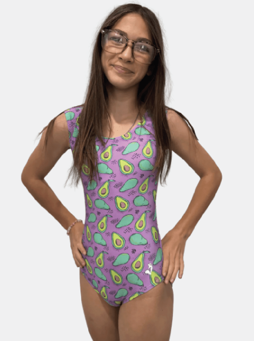 Avocad - Oh Yeah! Gymnastics Leotard - Foxy's - Fun Purple Avocado Print - Foxy’s