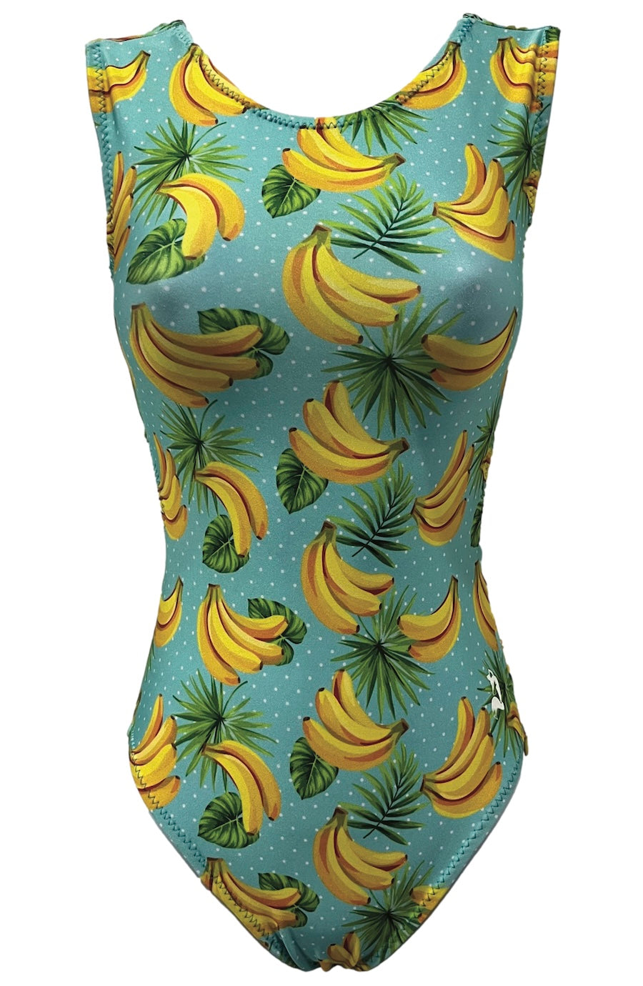 Leotard with banana and leaf pattern on a blue background