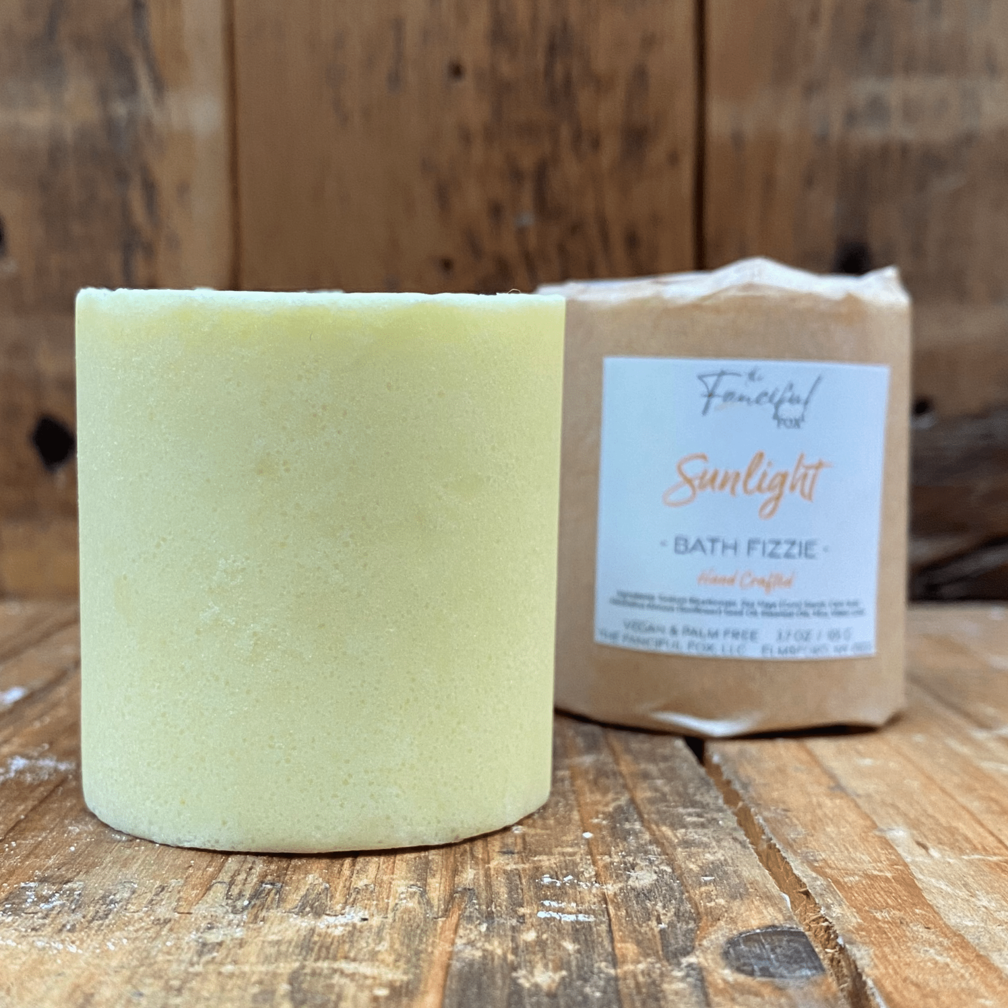 Sunlight Bath Fizzie by The Fanciful Fox, a vegan and palm free handcrafted bath bomb.