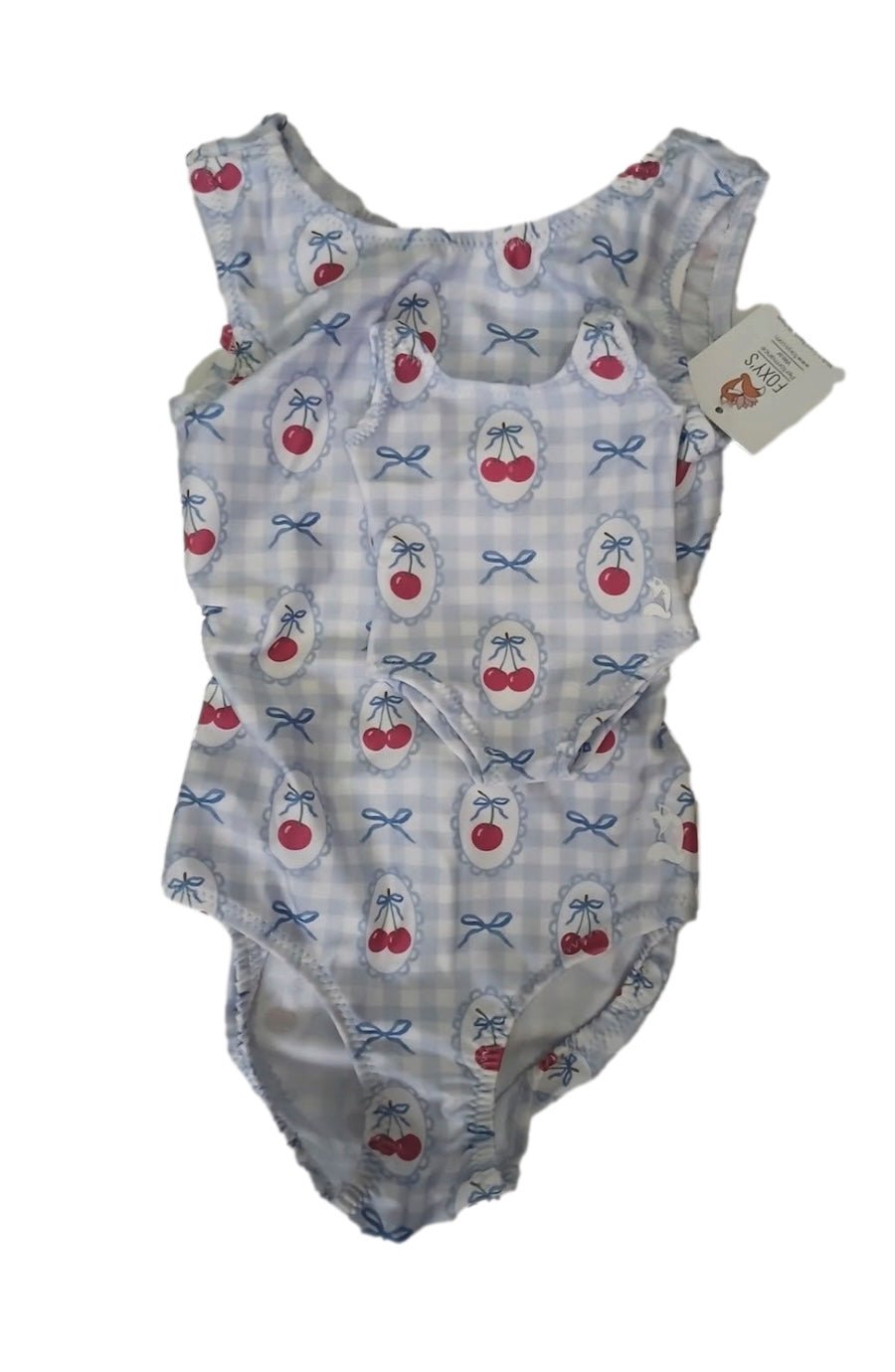Blue Cherry Plaid Tumble Tot Leotard | Includes Matching Doll Leo - Foxy’s
