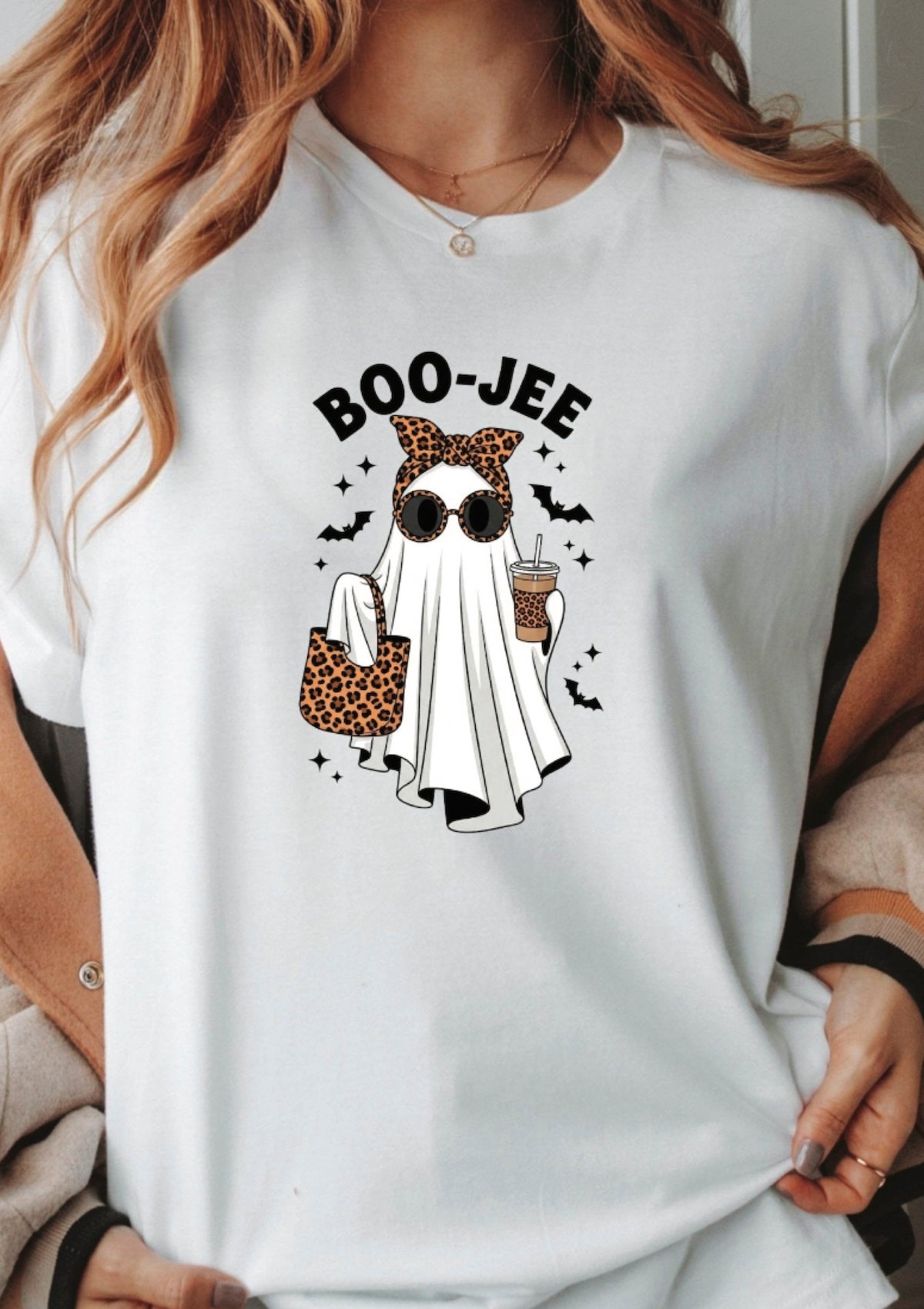 Boo - jee Ghost Leopard Halloween Tee - Foxy’s