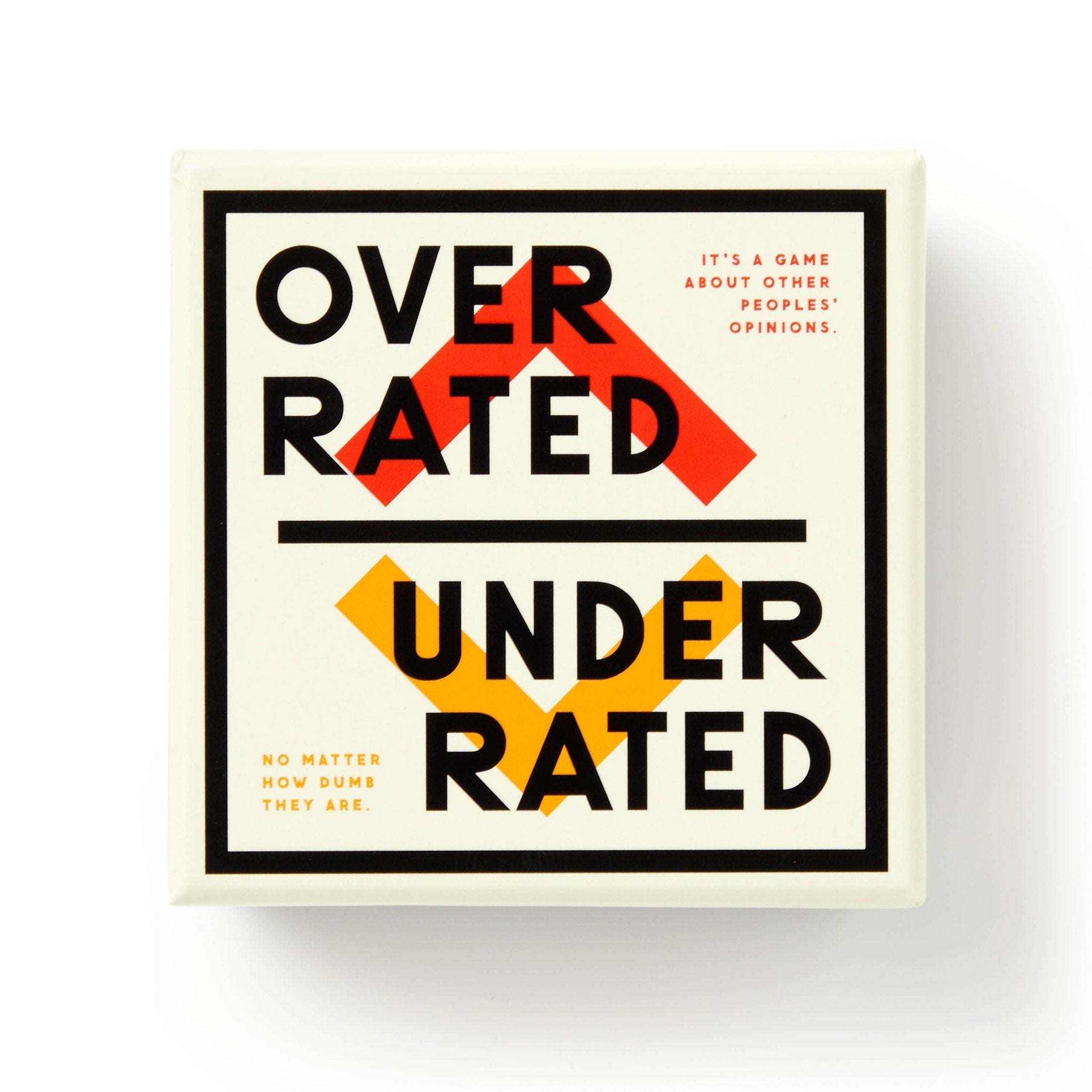 Board game box titled 'Overrated Underrated' on a white background