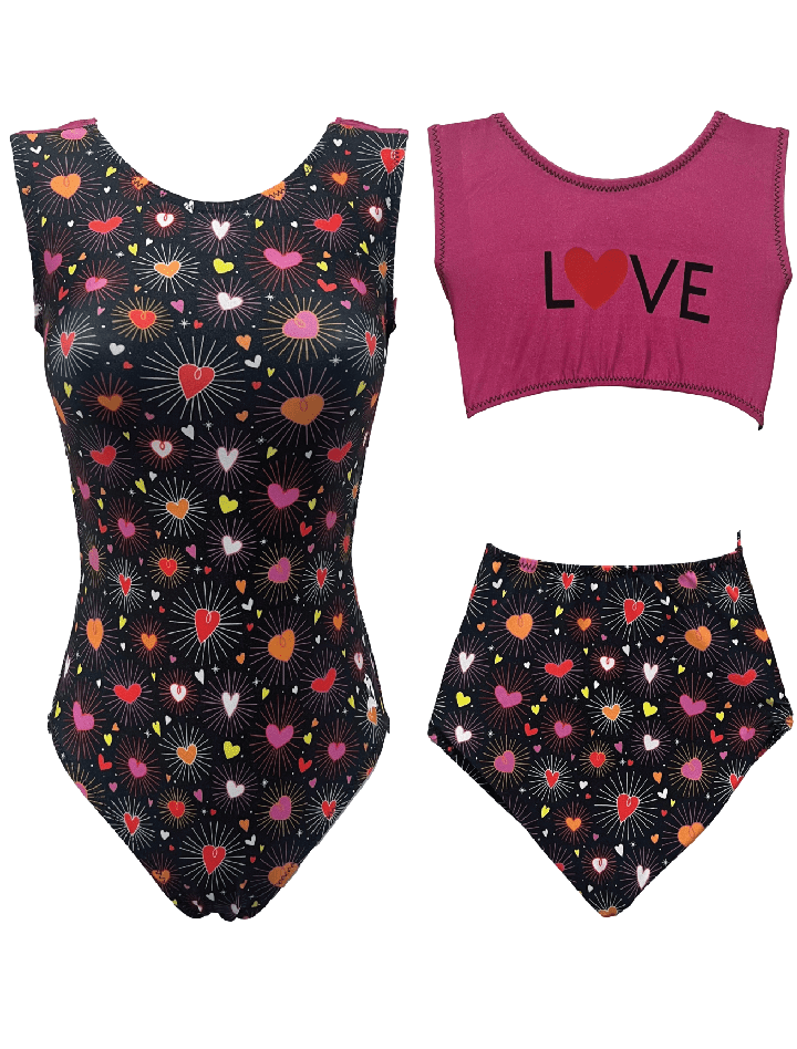 Bursting Hearts of Love Valentine Leotard for Dance & Gymnastics - Foxy’s