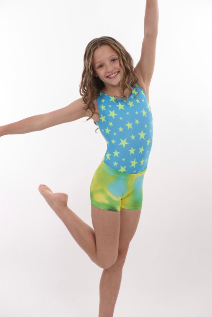 Shine On Gymnastics Leotard Mash Set - Mix & Match Neon Star Leotard & Shorts for Girls | Foxy's Leos - Foxy’s