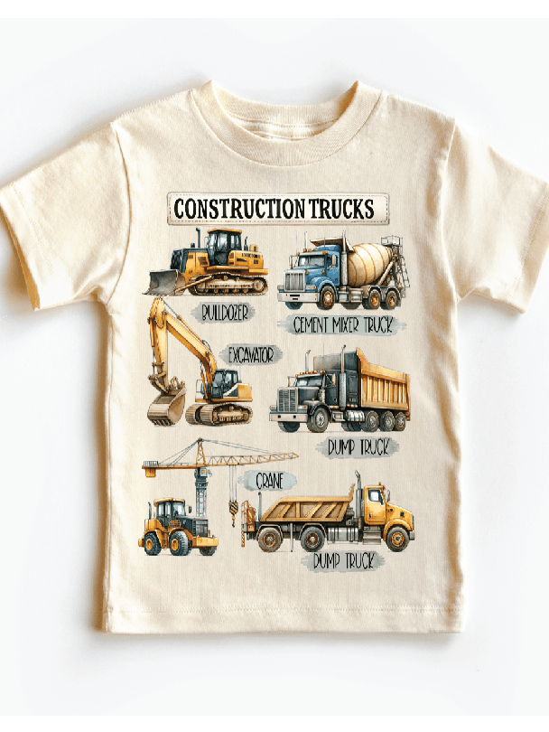 Construction Trucks Shirt - Kids Excavator, Bulldozer, Tee - Foxy’s