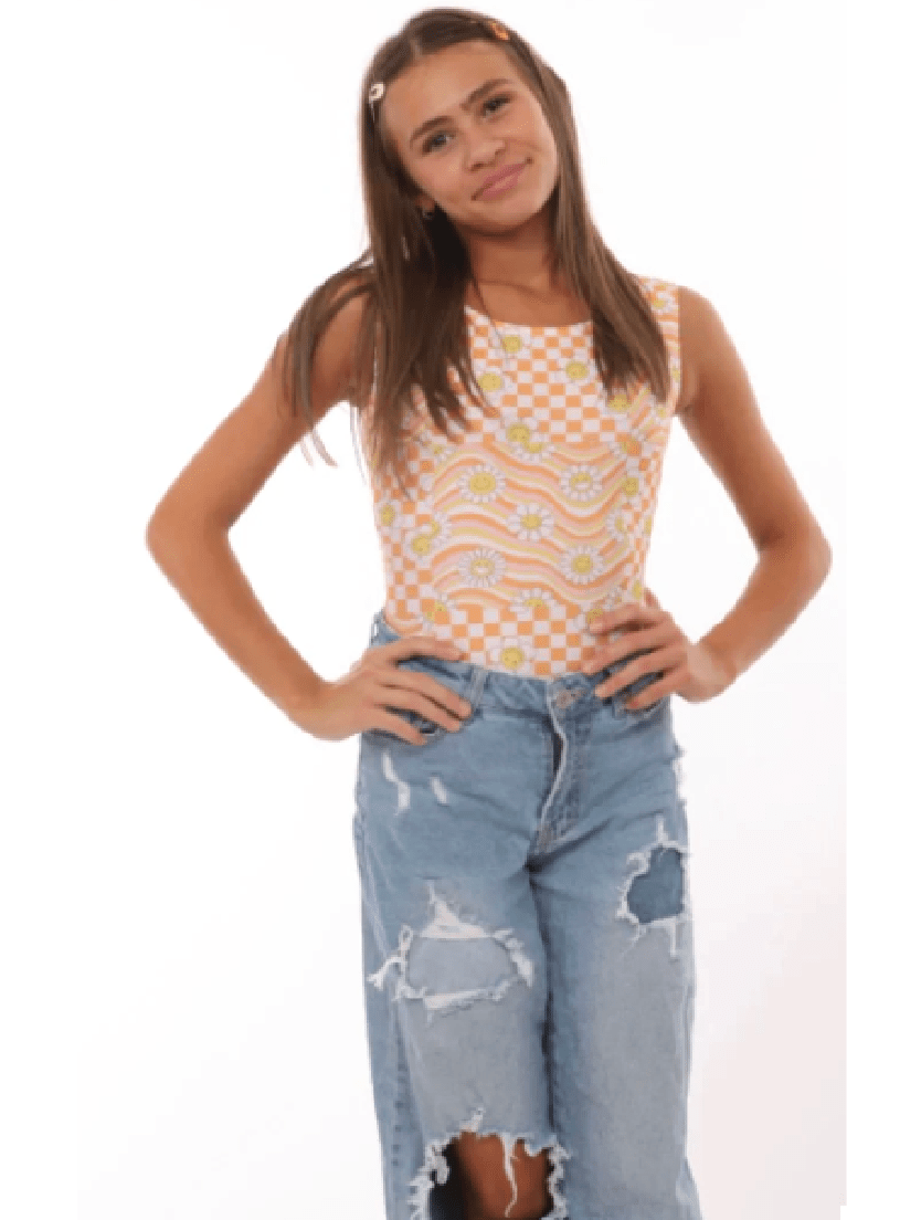 Daisy May Leotard - Groovy Gymnastics & Dance Leotard with Smiley Faces & Daisies - Foxy’s