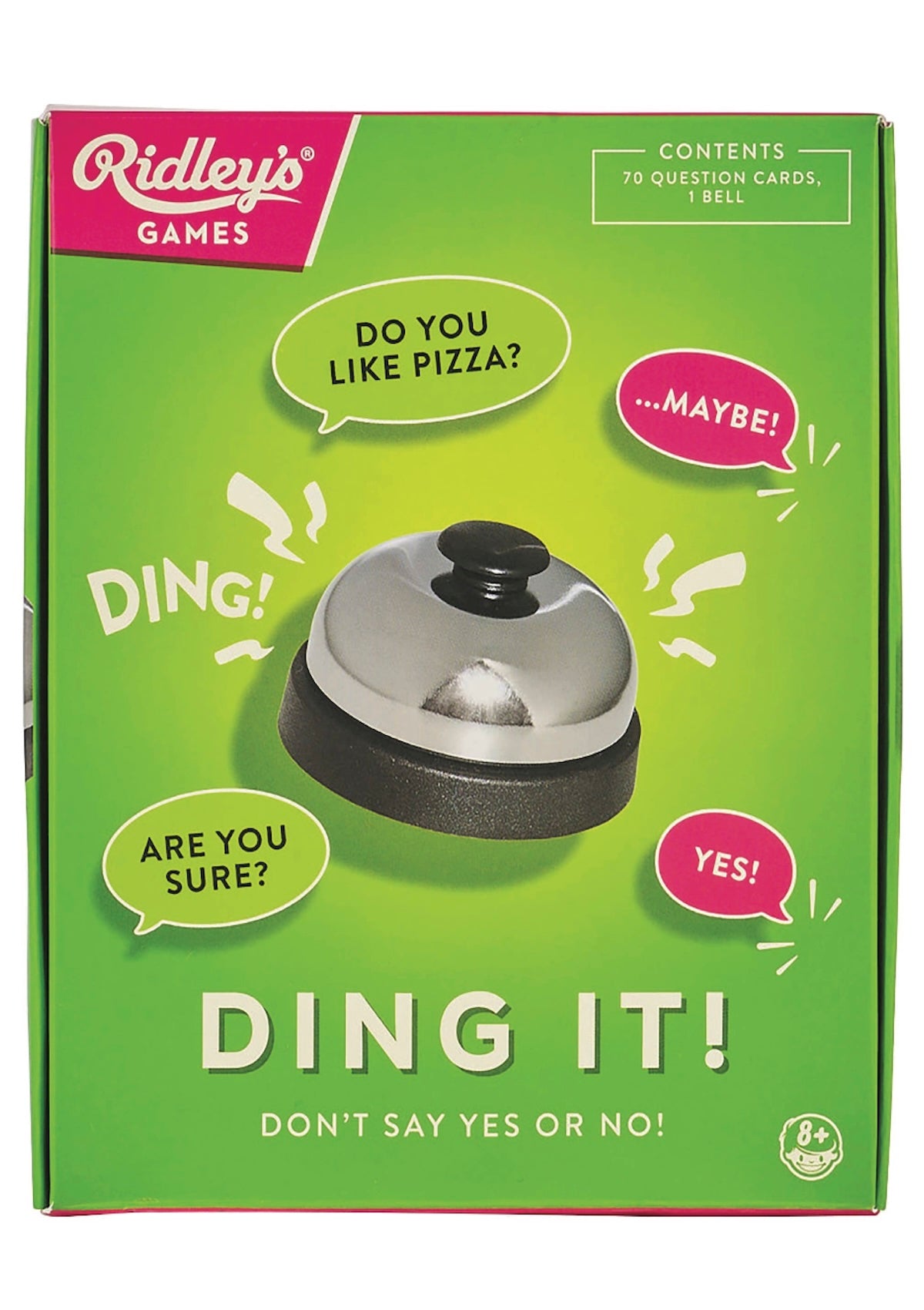 Ding It! Gioco Di Carte: Non Dire Sì O No! Sfida Amici E Famiglia Con La Campanella. 70 Carte.