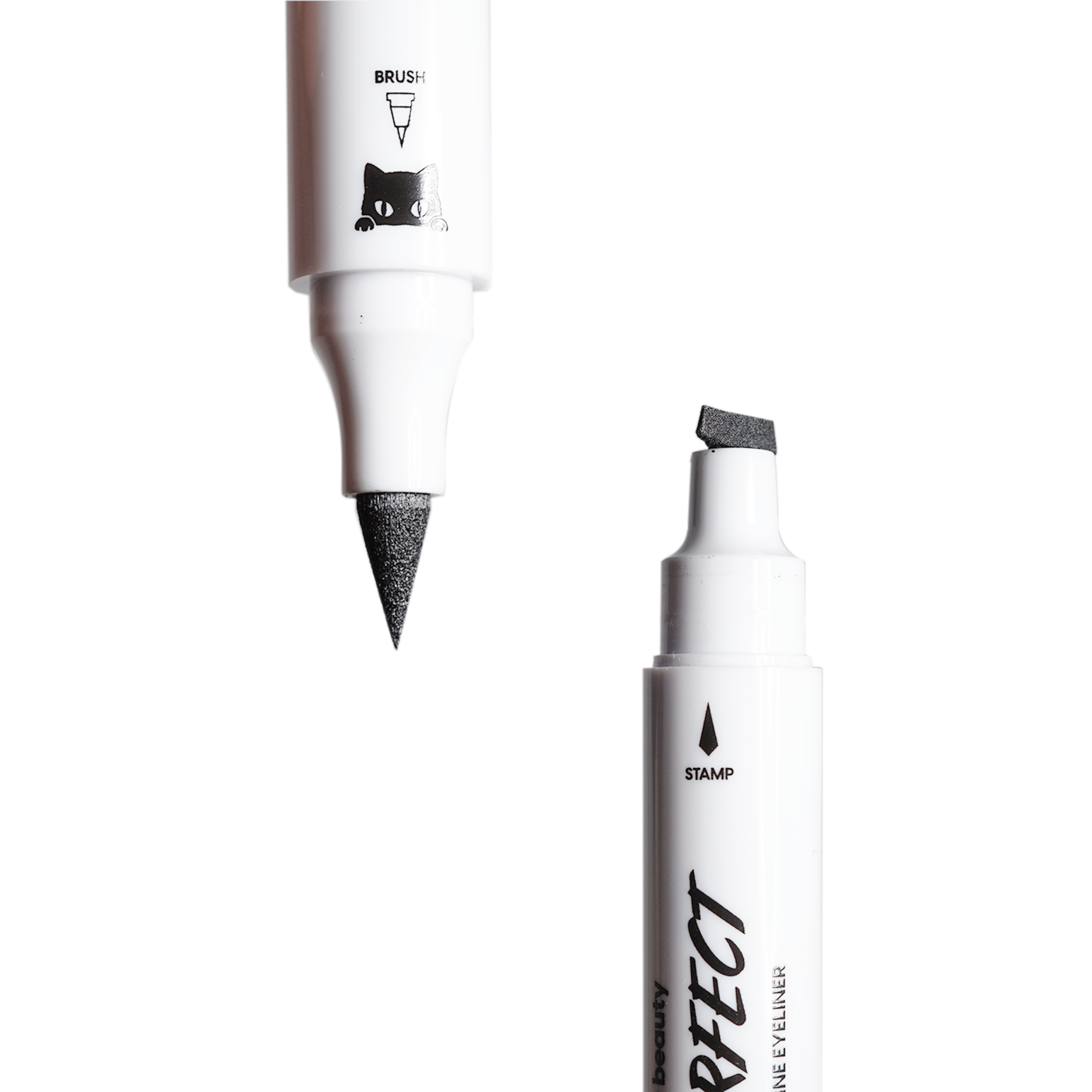 Beauty black eyeliner with brush and stamp tips.